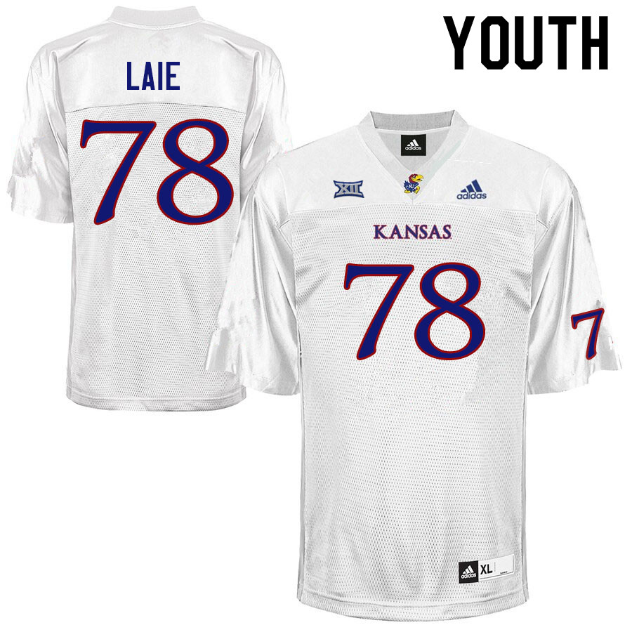 Youth #78 Donovan Laie Kansas Jayhawks College Football Jerseys Sale-White - Click Image to Close